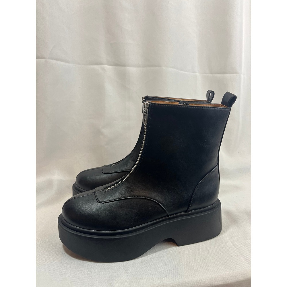 Wild Fable Womens Black Front Zip Platform Ankle Boots Chunky Lug Sole Size 7.5